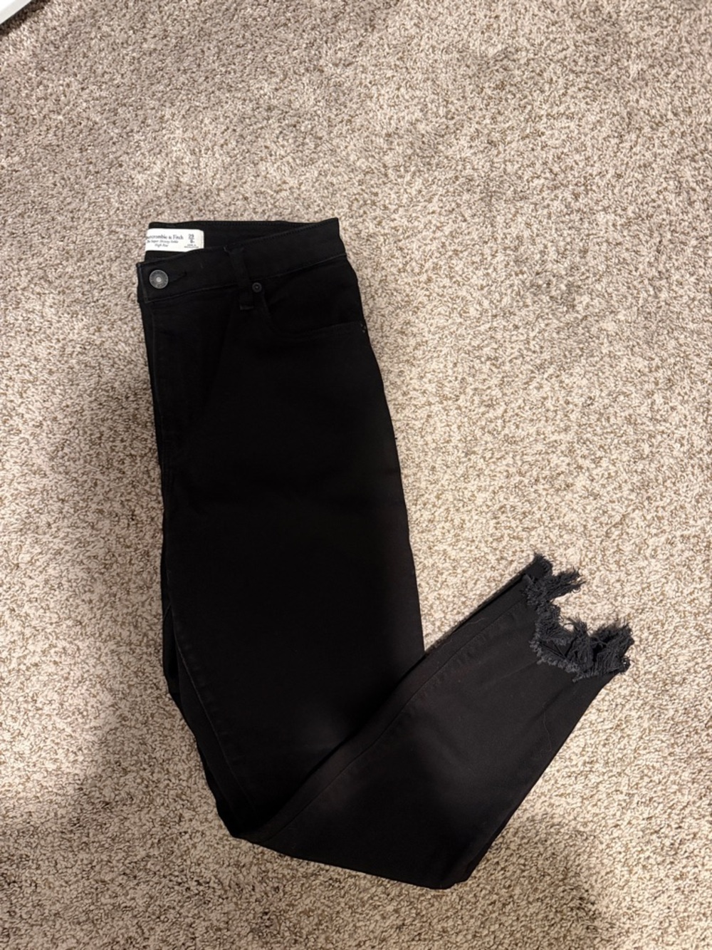 Abercrombie & Fitch Black Skinny Jeans with Distressed Frayed Hem